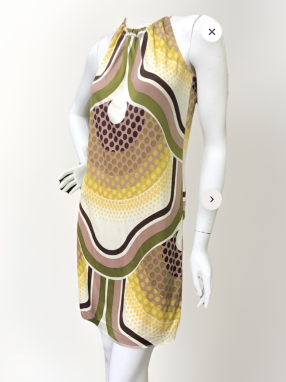 Vintage Trina Turk 100% Silk 70s Mod Geometric Psychedelic Halter Dress Sz 8